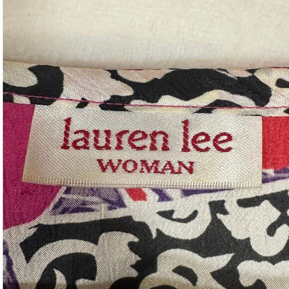 VTG Lauren Lee Floral Print Colorful Smocked Top Pink Maximalist 90s Abstract - Picture 6 of 9